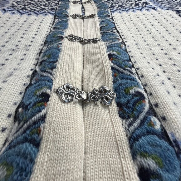 Vintage Norsewear Womens Cardigan Sweater 34 Wool Blue/Ivory Metal Nordic Clasp - Picture 7 of 9